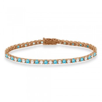 Alternating Diamond & Blue Topaz Eternity Tennis Bracelet 14K Rose Gold (6.39ct)
