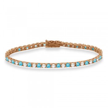 Alternating Diamond & Blue Topaz Eternity Tennis Bracelet 14K Rose Gold (6.39ct)