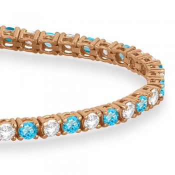 Alternating Diamond & Blue Topaz Eternity Tennis Bracelet 14K Rose Gold (6.39ct)