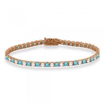 Alternating Diamond & Blue Topaz Eternity Tennis Bracelet 14K Rose Gold (8.60ct)