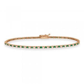 Alternating Diamond & Emerald Eternity Tennis Bracelet 14K Rose Gold (0.97ct)