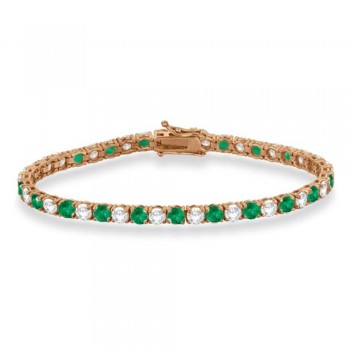 Alternating Diamond & Emerald Eternity Tennis Bracelet 14K Rose Gold (10.11ct)
