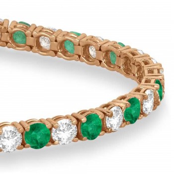 Alternating Diamond & Emerald Eternity Tennis Bracelet 14K Rose Gold (10.11ct)