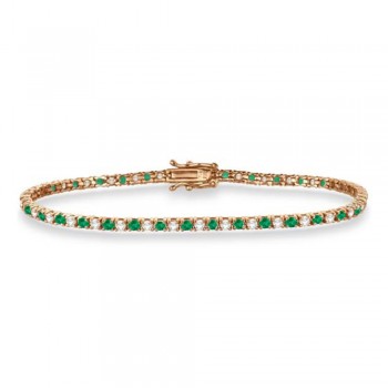 Alternating Diamond & Emerald Eternity Tennis Bracelet 14K Rose Gold (2.90ct)