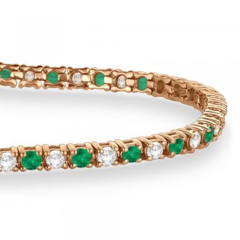 Alternating Diamond & Emerald Eternity Tennis Bracelet 14K Rose Gold (2.90ct)