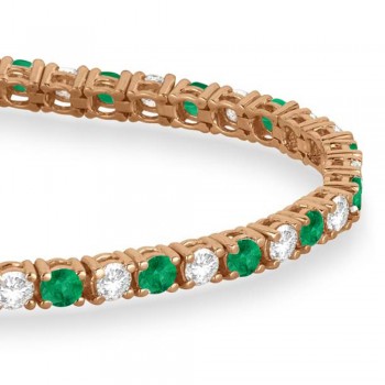 Alternating Diamond & Emerald Eternity Tennis Bracelet 14K Rose Gold (4.73ct)