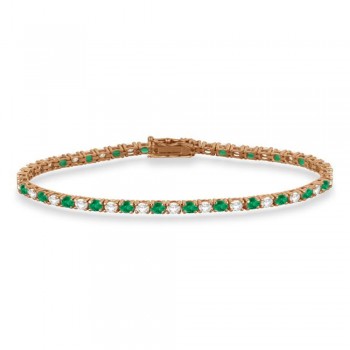 Alternating Diamond & Emerald Eternity Tennis Bracelet 14K Rose Gold (4.06ct)