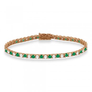 Alternating Diamond & Emerald Eternity Tennis Bracelet 14K Rose Gold (8.37ct)