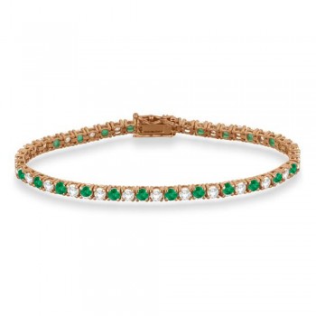 Alternating Diamond & Emerald Eternity Tennis Bracelet 14K Rose Gold (6.99ct)