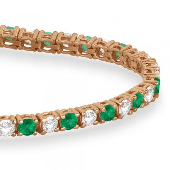 Alternating Diamond & Emerald Eternity Tennis Bracelet 14K Rose Gold (6.99ct)