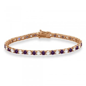 Alternating Diamond & Lab Alexandrite Eternity Tennis Bracelet 14K Rose Gold (11.43ct)