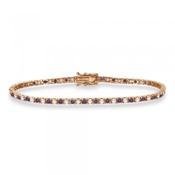 Alternating Diamond & Lab Alexandrite Eternity Tennis Bracelet 14K Rose Gold (3.37ct)