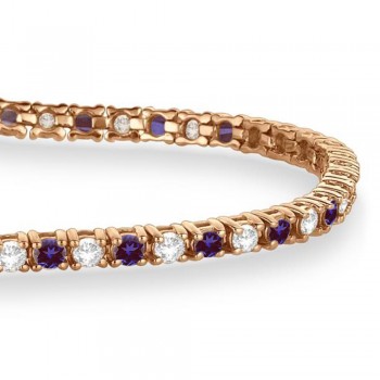 Alternating Diamond & Lab Alexandrite Eternity Tennis Bracelet 14K Rose Gold (3.37ct)