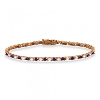 Alternating Diamond & Lab Alexandrite Eternity Tennis Bracelet 14K Rose Gold (4.42ct)