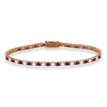 Alternating Diamond & Lab Alexandrite Eternity Tennis Bracelet 14K Rose Gold (5.15ct)