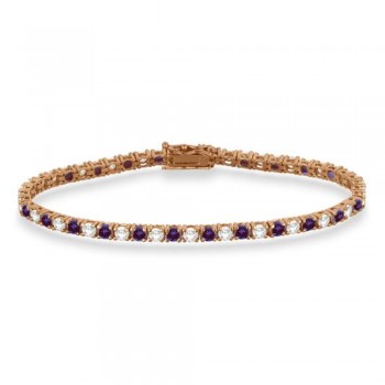 Alternating Diamond & Lab Alexandrite Eternity Tennis Bracelet 14K Rose Gold (6.14ct)