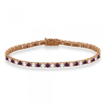 Alternating Diamond & Lab Alexandrite Eternity Tennis Bracelet 14K Rose Gold (8.37ct)