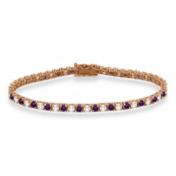 Alternating Diamond & Lab Alexandrite Eternity Tennis Bracelet 14K Rose Gold (8.37ct)