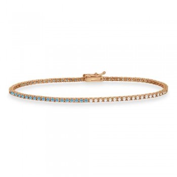 Diamond &  Aquamarine Eternity Tennis Bracelet 14K Rose Gold (0.87ct)