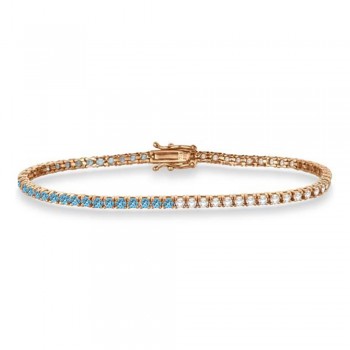 Diamond &  Aquamarine Eternity Tennis Bracelet 14K Rose Gold (3.76ct)