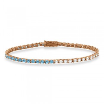 Diamond &  Aquamarine Eternity Tennis Bracelet 14K Rose Gold (4.42ct)