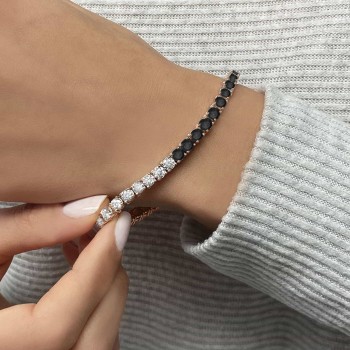 Diamond & Black Diamond Eternity Tennis Bracelet 14K Rose Gold (10.01ct)