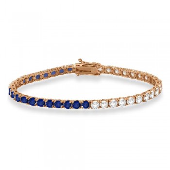 Lab Grown Diamond & Blue Sapphire Eternity Tennis Bracelet 14K Rose Gold (11.56ct)
