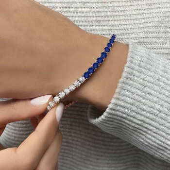 Diamond & Blue Sapphire Eternity Tennis Bracelet 14K Rose Gold (11.56ct)