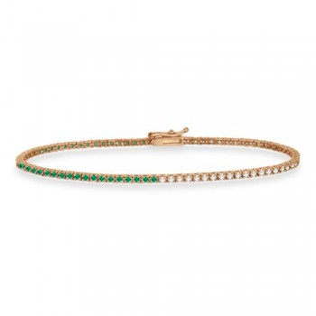 Lab Grown Diamond & Emerald Eternity Tennis Bracelet 14K Rose Gold (1.87ct)