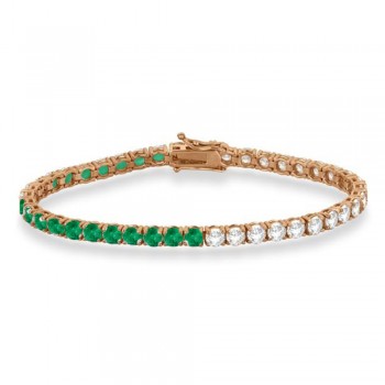 Lab Grown Diamond & Emerald Eternity Tennis Bracelet 14K Rose Gold (9.88ct)