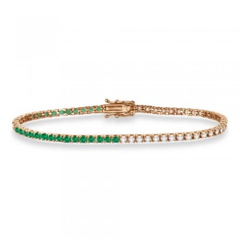 Lab Grown Diamond & Emerald Eternity Tennis Bracelet 14K Rose Gold (3.66ct)
