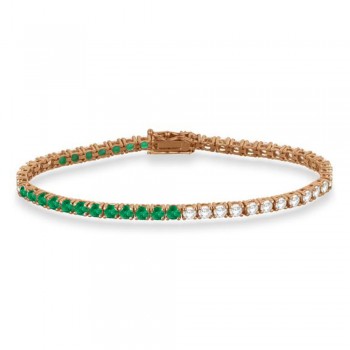 Lab Grown Diamond & Emerald Eternity Tennis Bracelet 14K Rose Gold (5.17ct)