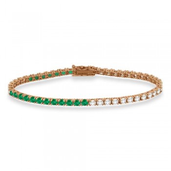 Diamond & Emerald Eternity Tennis Bracelet 14K Rose Gold (5.17ct)