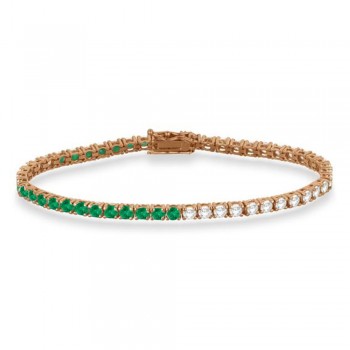 Diamond & Emerald Eternity Tennis Bracelet 14K Rose Gold (6.52ct)