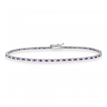 Alternating Diamond & Amethyst Eternity Bracelet 14K White Gold (0.82ct)