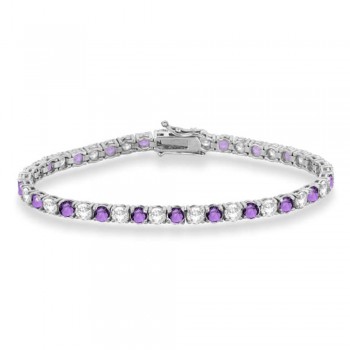 Alternating Diamond & Amethyst Eternity Bracelet 14K White Gold (10.11ct)