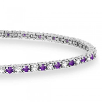 Alternating Diamond & Amethyst Eternity Bracelet 14K White Gold (0.82ct)