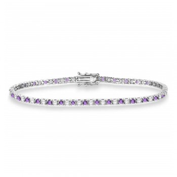 Alternating Diamond & Amethyst Eternity Bracelet 14K White Gold (3.73ct)