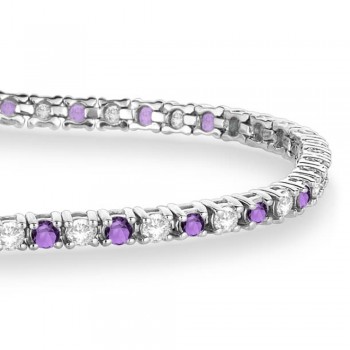 Alternating Diamond & Amethyst Eternity Bracelet 14K White Gold (3.73ct)