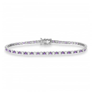 Alternating Diamond & Amethyst Eternity Bracelet 14K White Gold (3.14ct)