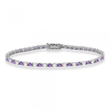 Alternating Diamond & Amethyst Eternity Bracelet 14K White Gold (4.43ct)