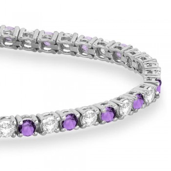 Alternating Diamond & Amethyst Eternity Bracelet 14K White Gold (4.43ct)