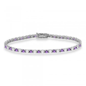 Alternating Diamond & Amethyst Eternity Bracelet 14K White Gold (5.36ct)