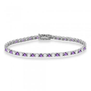 Alternating Diamond & Amethyst Eternity Bracelet 14K White Gold (6.99ct)