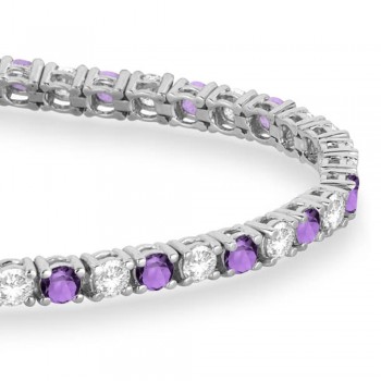 Alternating Diamond & Amethyst Eternity Bracelet 14K White Gold (6.99ct)