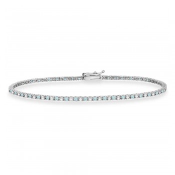 Alternating Diamond & Aquamarine Eternity Tennis Bracelet 14K White Gold (0.97ct)