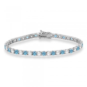 Alternating Diamond & Aquamarine Eternity Tennis Bracelet 14K White Gold (10.11ct)