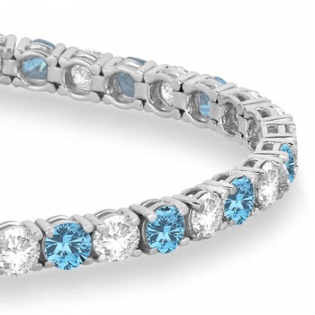 Alternating Diamond & Aquamarine Eternity Tennis Bracelet 14K White Gold (10.11ct)