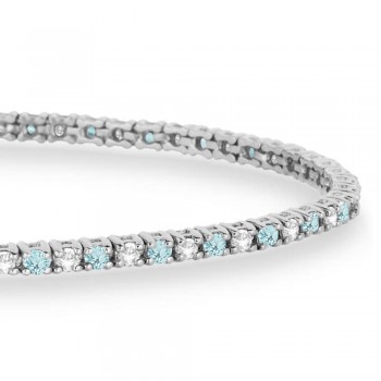 Alternating Diamond & Aquamarine Eternity Tennis Bracelet 14K White Gold (0.97ct)