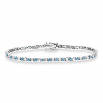 Alternating Diamond & Aquamarine Eternity Tennis Bracelet 14K White Gold (3.73ct)